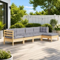 Garden Lounge Set 5 Piece Outdoor Patio Furniture Grey Cushions Wood Modular