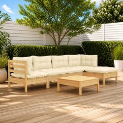 Garden Lounge Set 6 Piece Wooden Patio Furniture with Cream Cushions Outdoor
