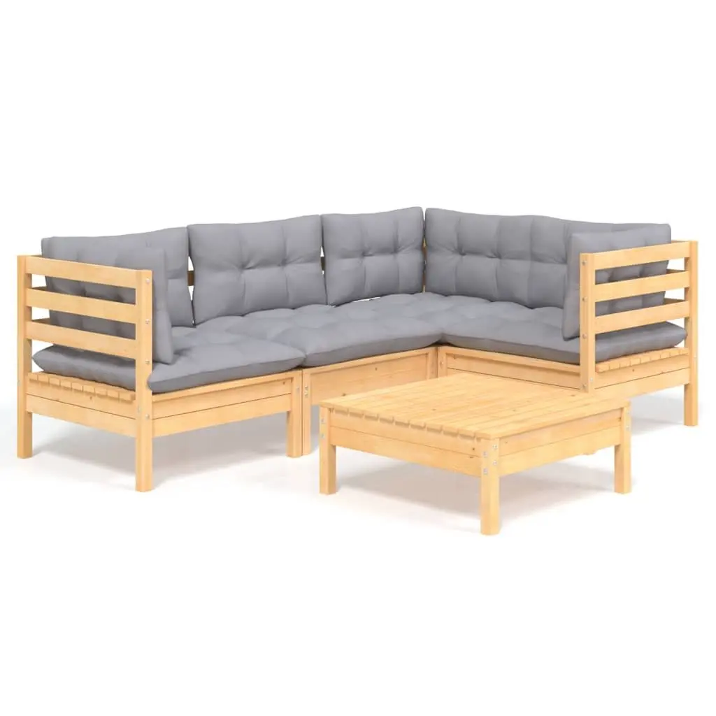 Garden Lounge Set Wooden Patio Furniture 5 Piece Grey Cushions Outdoor Seating
