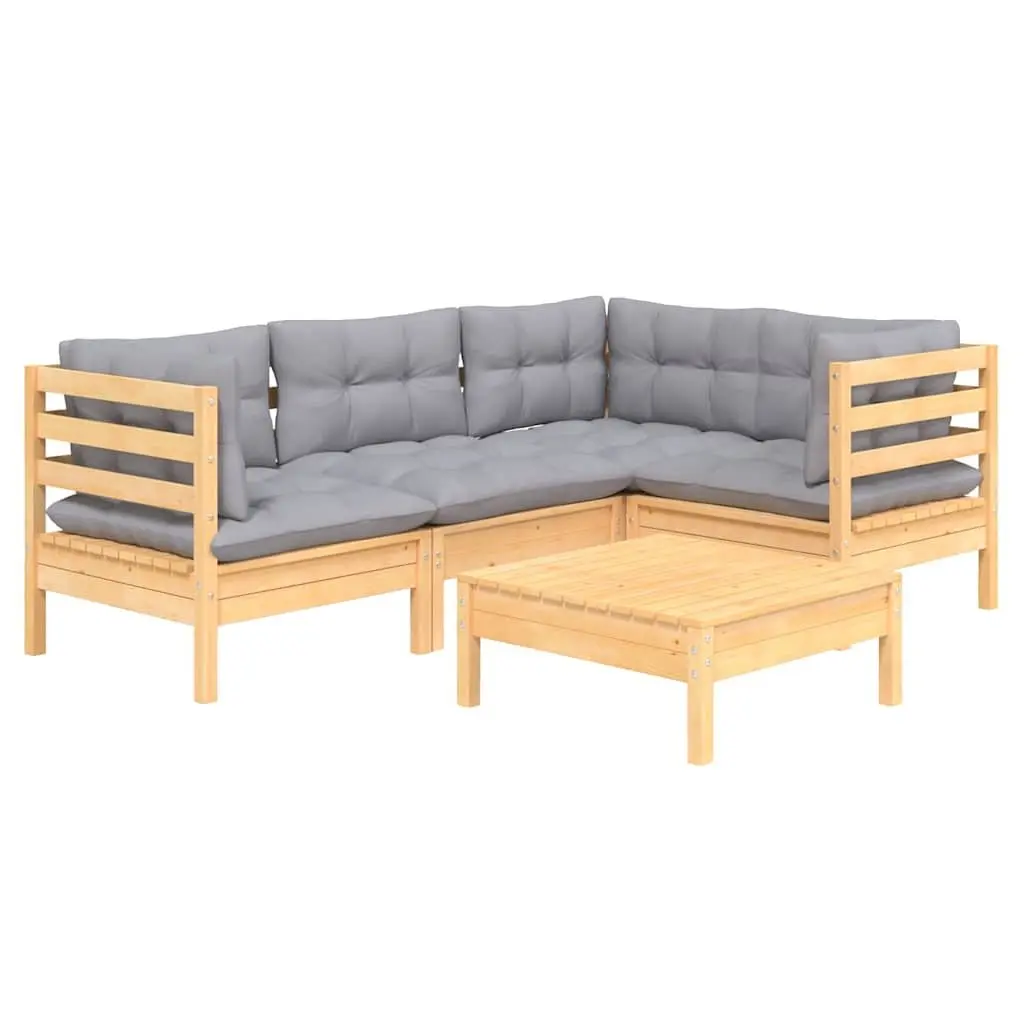 Garden Lounge Set Wooden Patio Furniture 5 Piece Grey Cushions Outdoor Seating