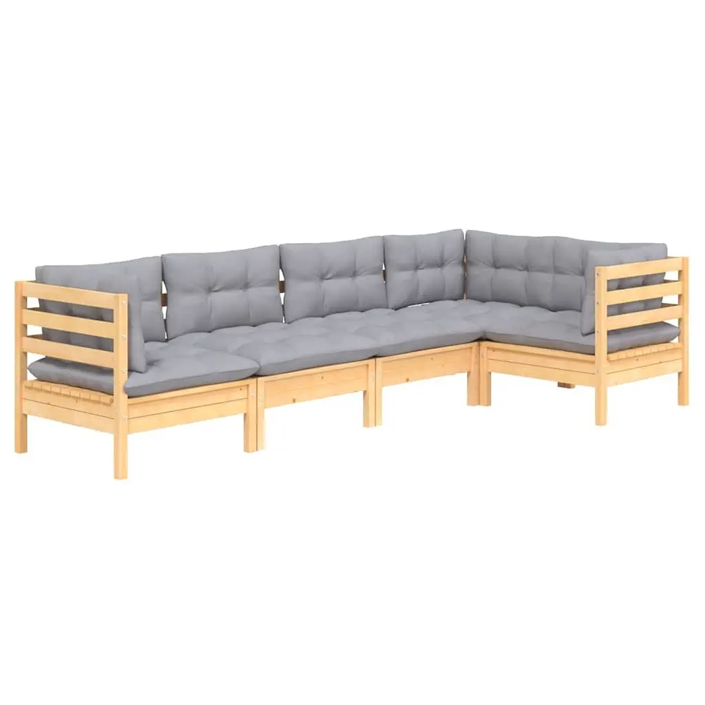 Garden Lounge Set 5 Piece Outdoor Patio Furniture Grey Cushions Wood