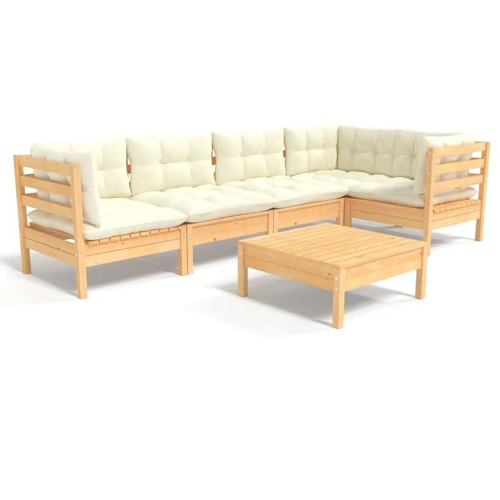 6-Piece Outdoor Lounge Set with Cream Cushions