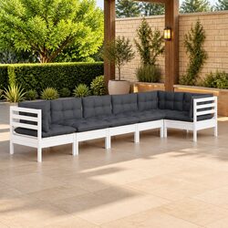 Wooden Garden Lounge Set 6 Piece Outdoor Patio Furniture White Cushions Modular