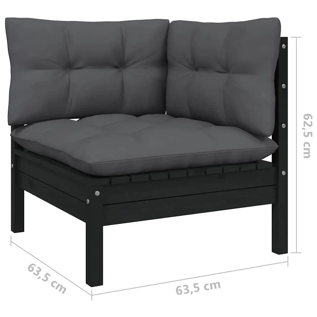 Garden Lounge Set 5 Piece Black Pinewood Outdoor Furniture Patio Sectional with