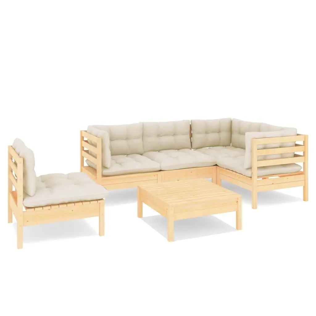 Garden Lounge Set Modular Wooden Patio Furniture 6 Piece with Cream Cushions