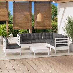 Garden Lounge Set 6 Piece Outdoor Furniture White Pinewood with Cushions Patio