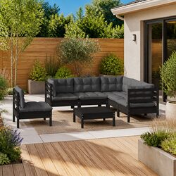 Garden Lounge Set 6 Piece Outdoor Patio Furniture Black with Cushions Modular