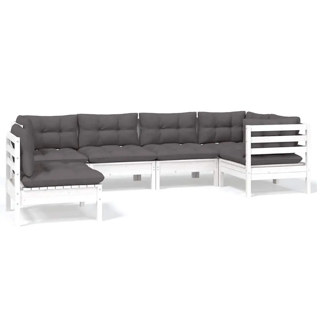 Garden Lounge Set White Pinewood 6 Piece Outdoor Furniture with Cushions