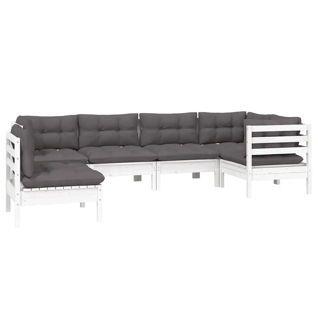Garden Lounge Set White Pinewood 6 Piece Outdoor Furniture with Cushions