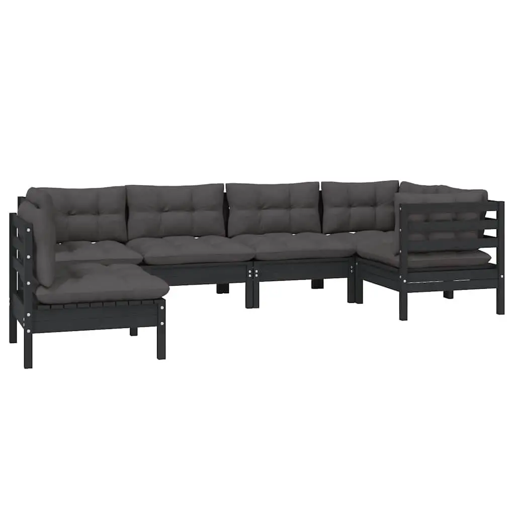 6 Piece Black Pinewood Lounge Set