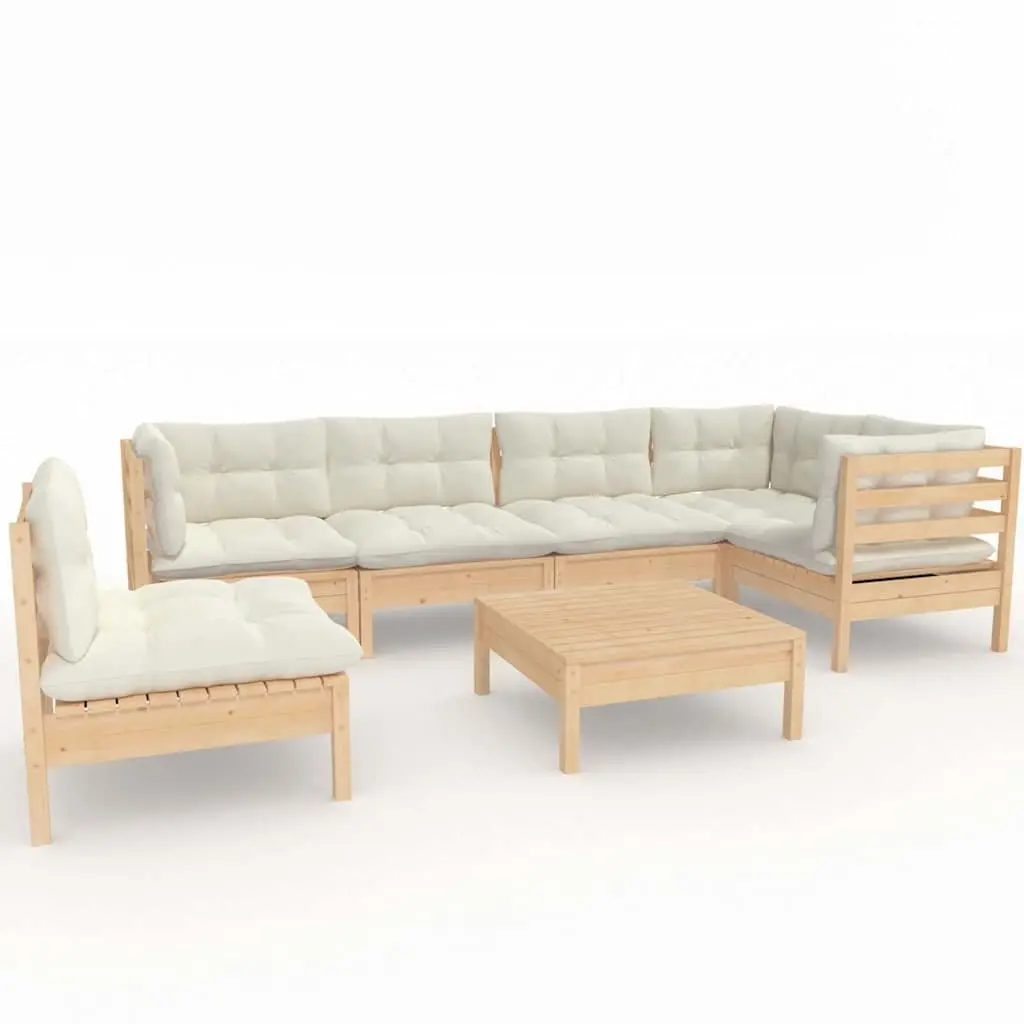 Garden Lounge Set 7 Piece Outdoor Patio Furniture with Cream Cushions Pinewood