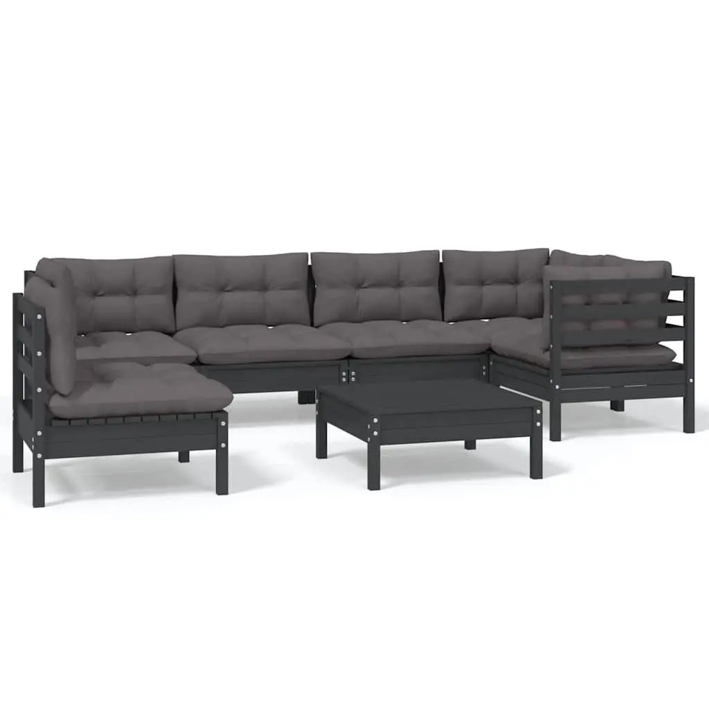 7 Piece Garden Lounge Set Black Outdoor Patio Furniture Pinewood