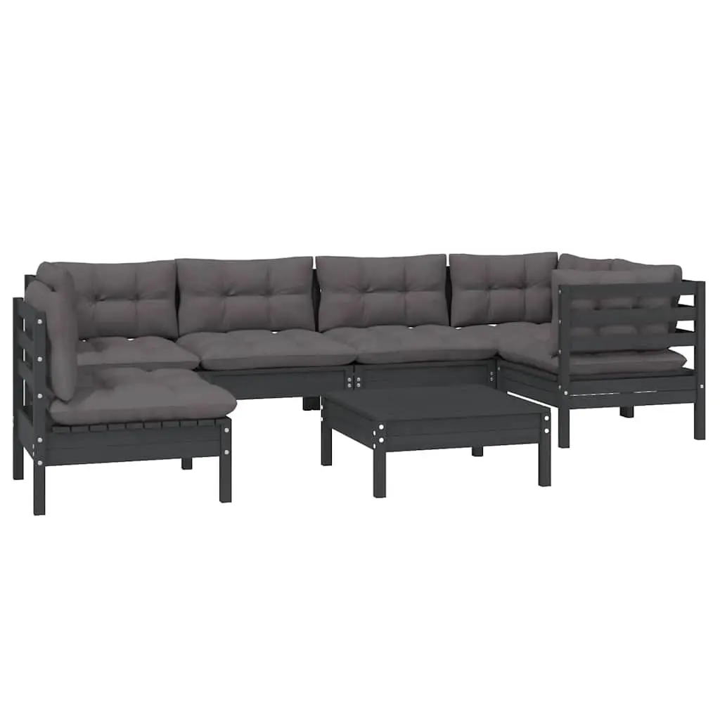 7 Piece Garden Lounge Set Black Outdoor Patio Furniture Pinewood