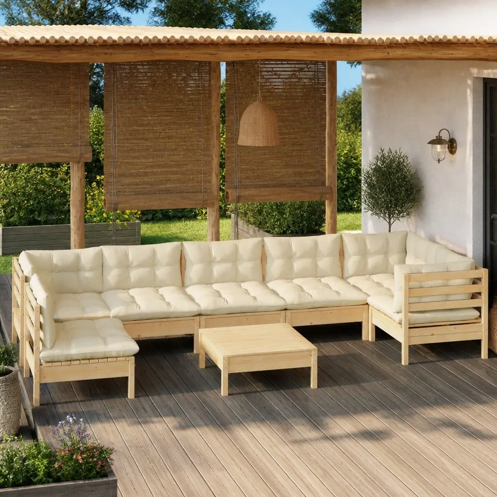 Garden Lounge Set Solid Wood 8 Piece Outdoor Patio Furniture with Cushions