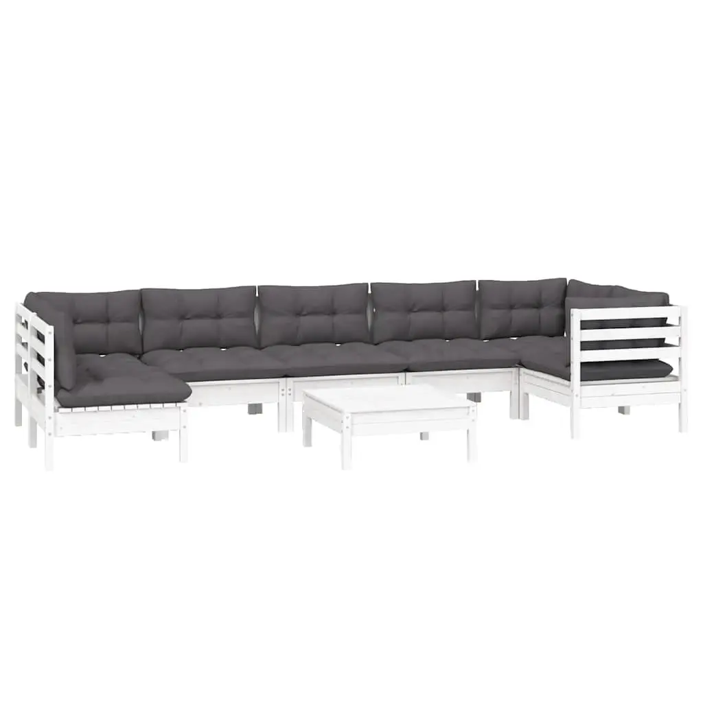 Garden Lounge Set 8 Piece Outdoor Furniture White Pinewood with Cushions