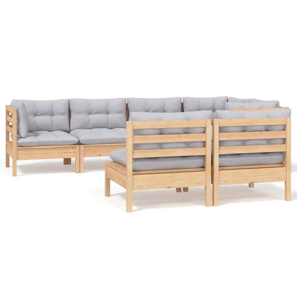 Outdoor Patio Furniture 7 Piece Modular Garden Lounge Set Grey Cushions Pinewood
