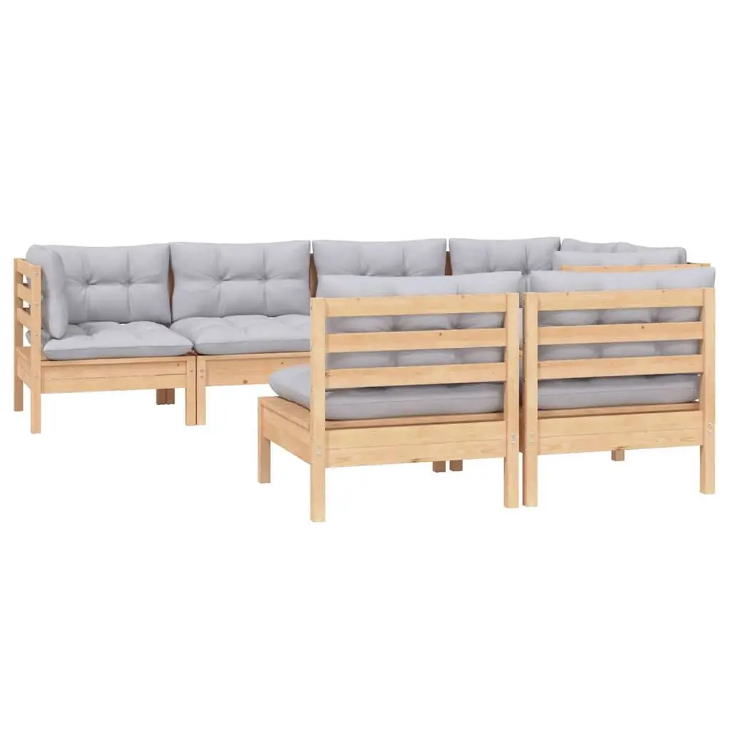 Outdoor Patio Furniture 7 Piece Modular Garden Lounge Set Grey Cushions Pinewood