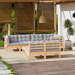 Garden Lounge Set 8 Piece Outdoor Furniture Patio Sectional Grey Cushions