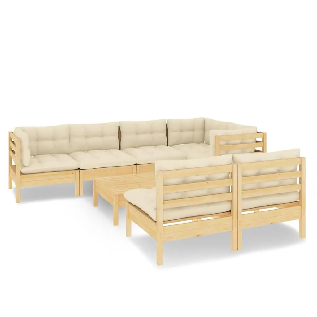 Garden Lounge Set Modular Pinewood 8 Piece Cream