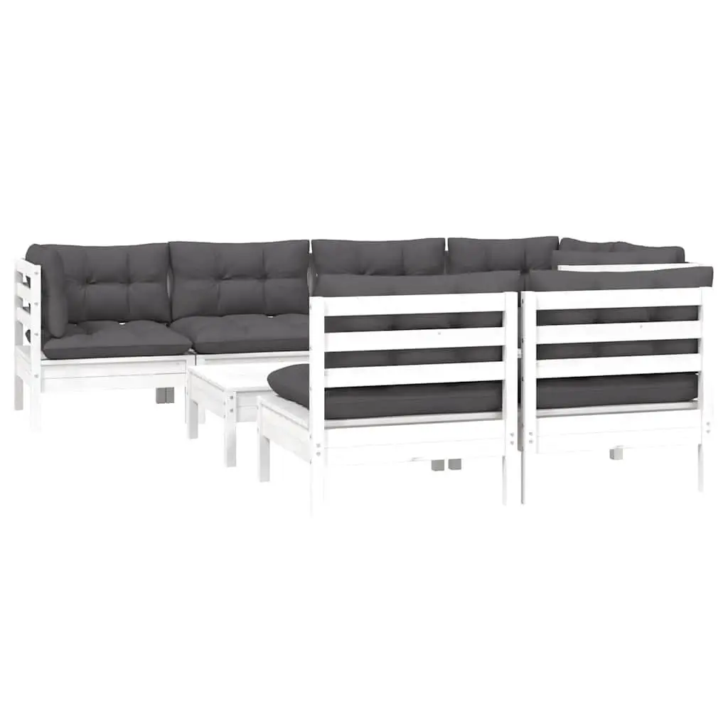 Garden Lounge Set 8 Piece White Solid Pinewood Patio Furniture With Cushions
