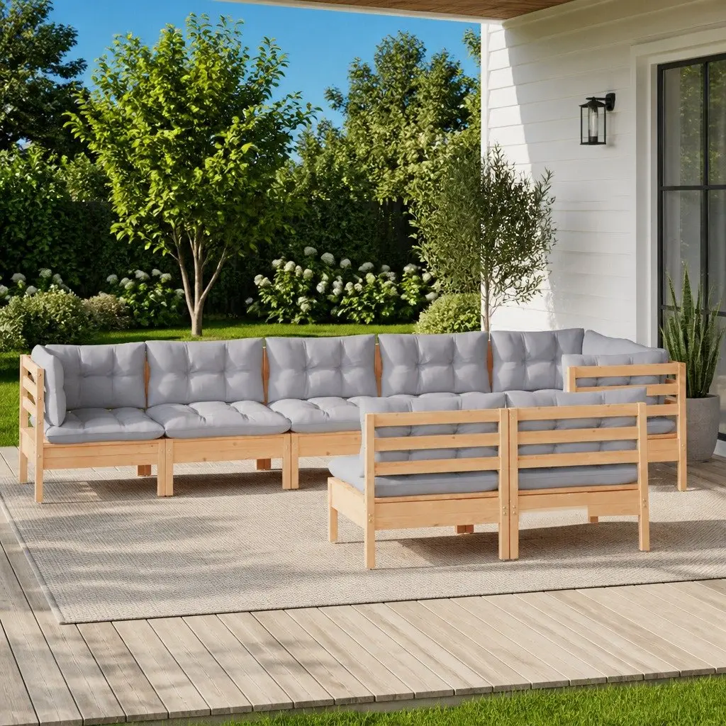 Garden Lounge Set 8 Piece Outdoor Patio Furniture with Grey Cushions Solid