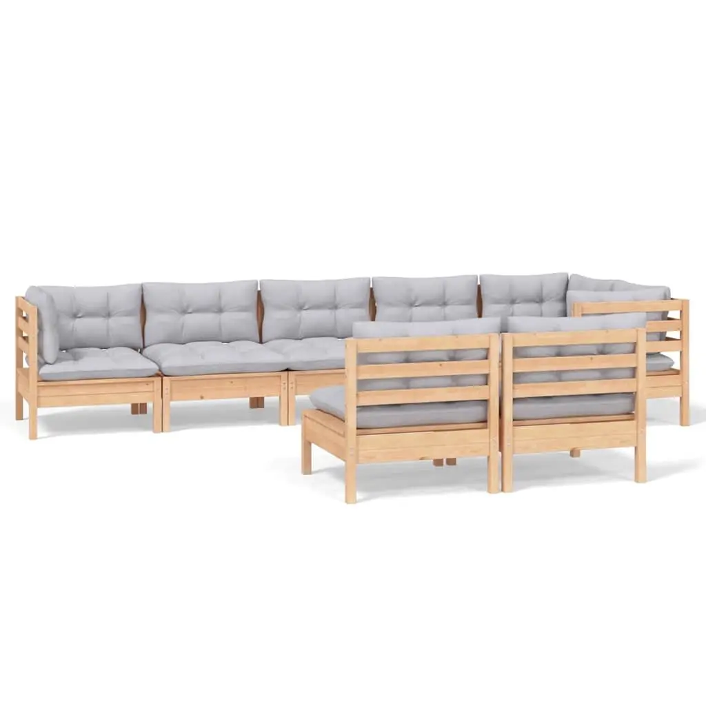 Garden Lounge Set 8 Piece Outdoor Patio Furniture with Grey Cushions Solid