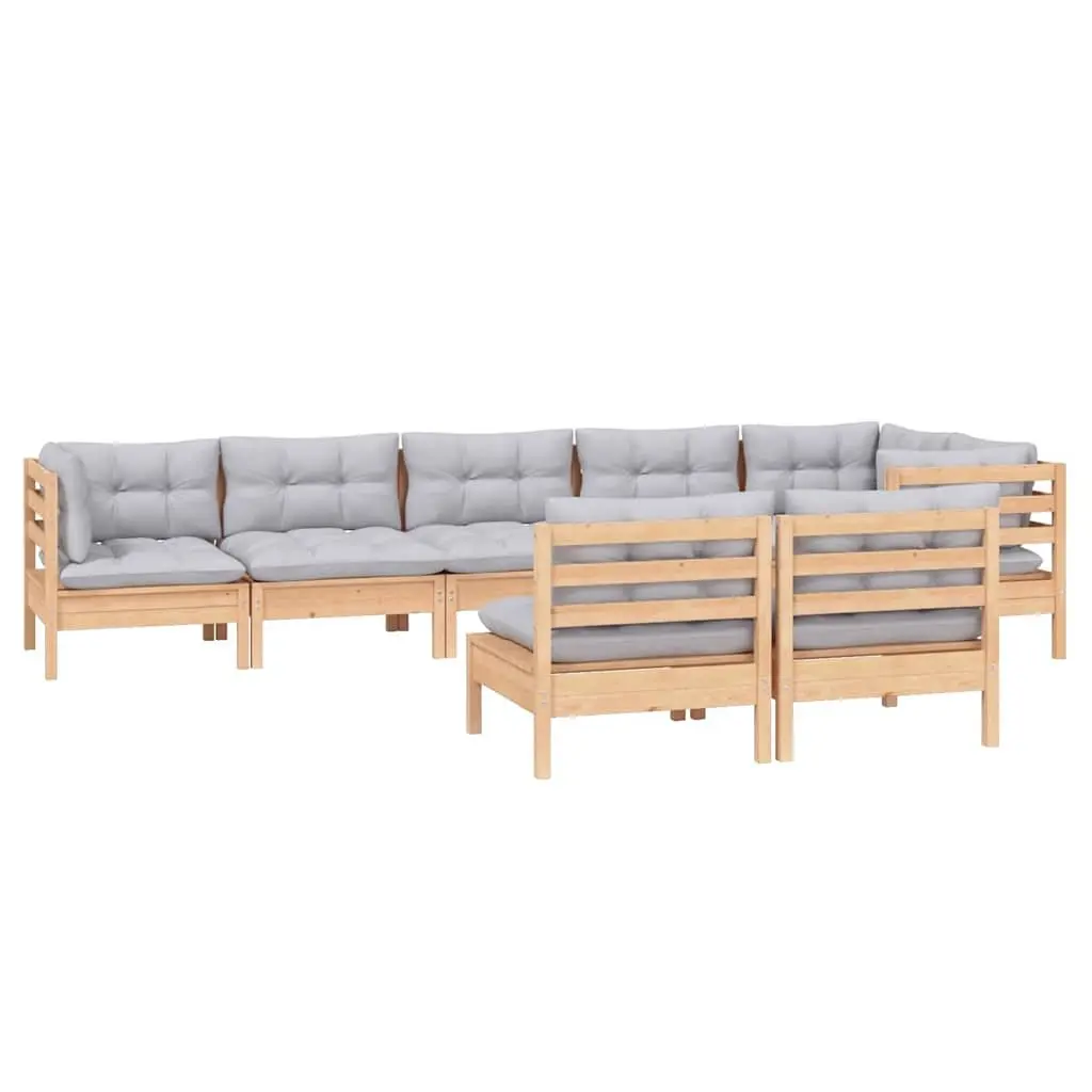 Garden Lounge Set 8 Piece Outdoor Patio Furniture with Grey Cushions Solid