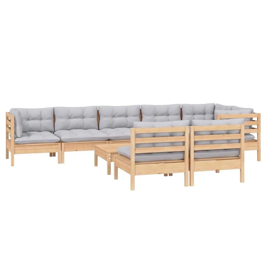 Garden Lounge Set 9 Piece Modular Patio Furniture Grey Cushions Outdoor
