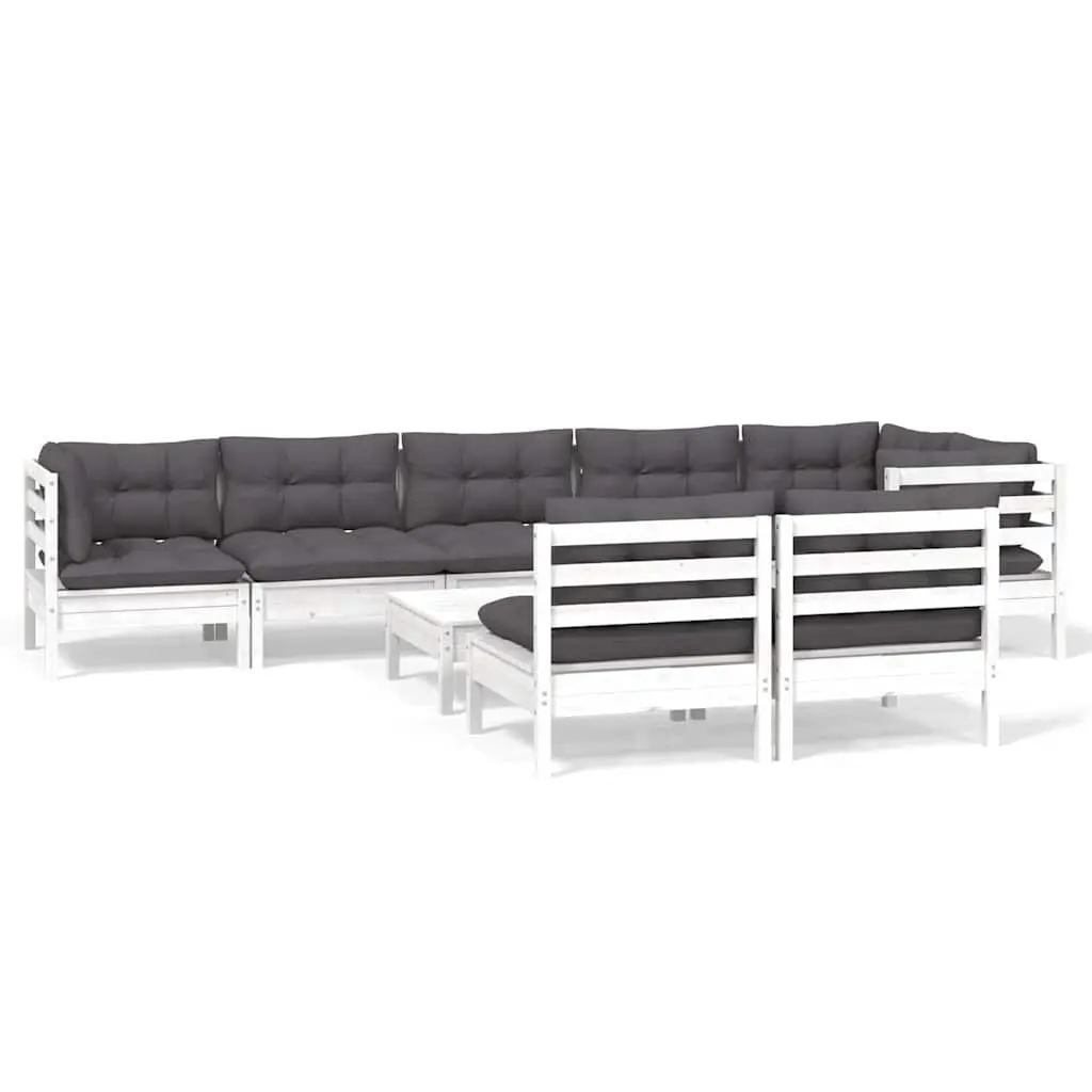 Garden Lounge Set White Pinewood 9 Piece Outdoor Patio Furniture with Cushions