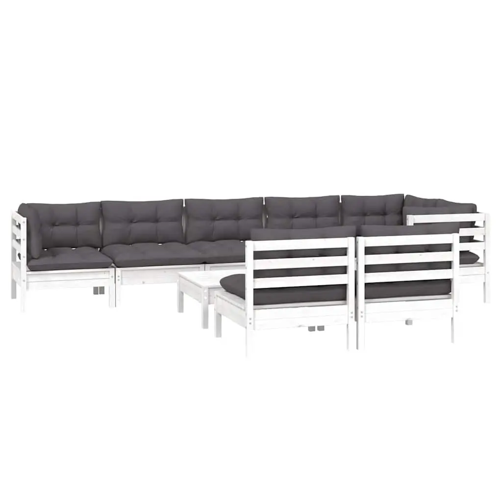 Garden Lounge Set White Pinewood 9 Piece Outdoor Patio Furniture with Cushions