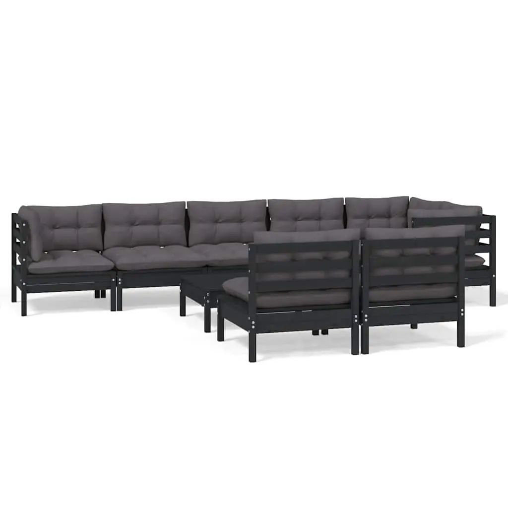 Garden Lounge Set Solid Pinewood 9 Piece Black with Cushions