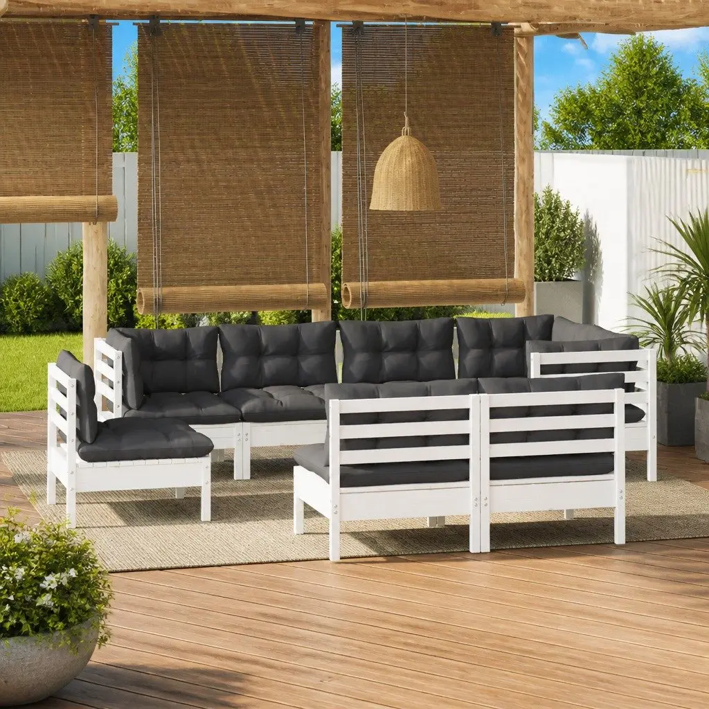 Garden Lounge Set 8 Piece Outdoor Patio Furniture with Cushions White Modular