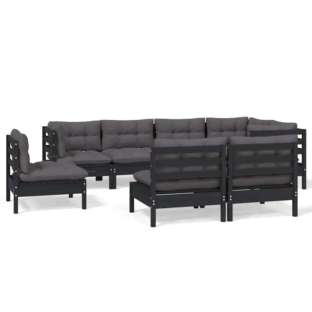 Garden Lounge Set Modular 8 Piece Outdoor Furniture Black Pinewood with Cushions
