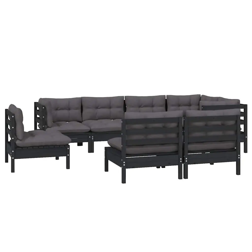 Garden Lounge Set Modular 8 Piece Outdoor Furniture Black Pinewood with Cushions