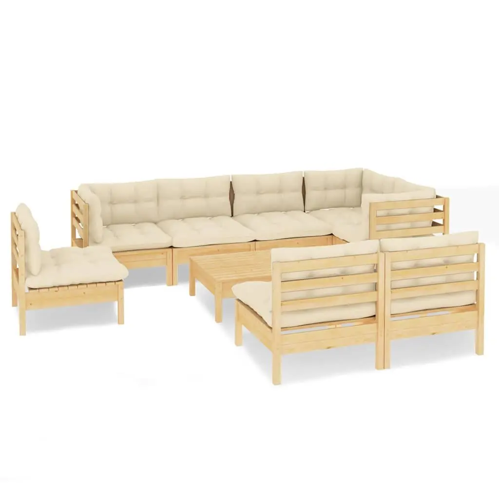 Garden Lounge Set 9 Piece Outdoor Patio Furniture Cream Cushions Pinewood