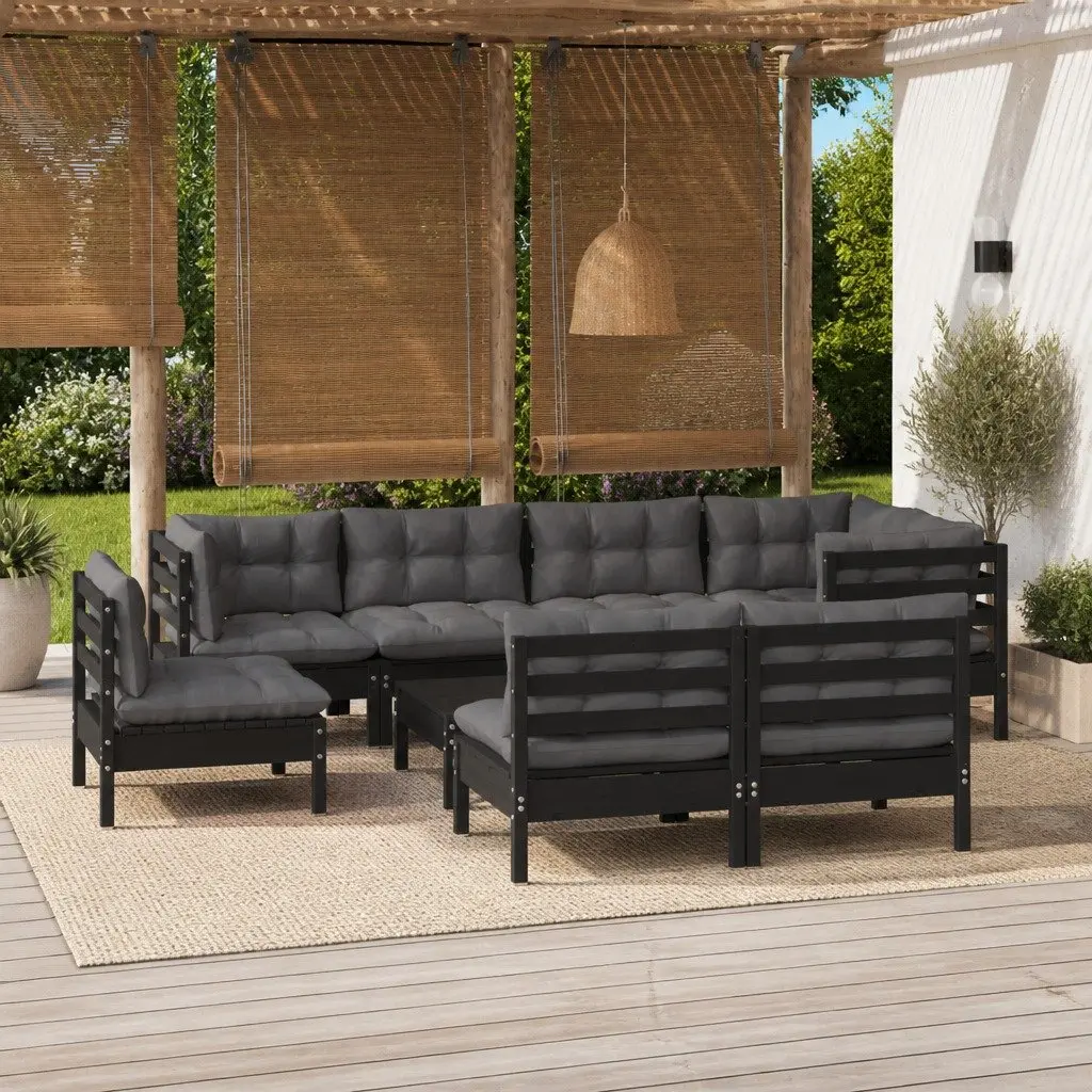 Garden Lounge Set Modular Cushioned Black 9 Piece Outdoor Patio Furniture