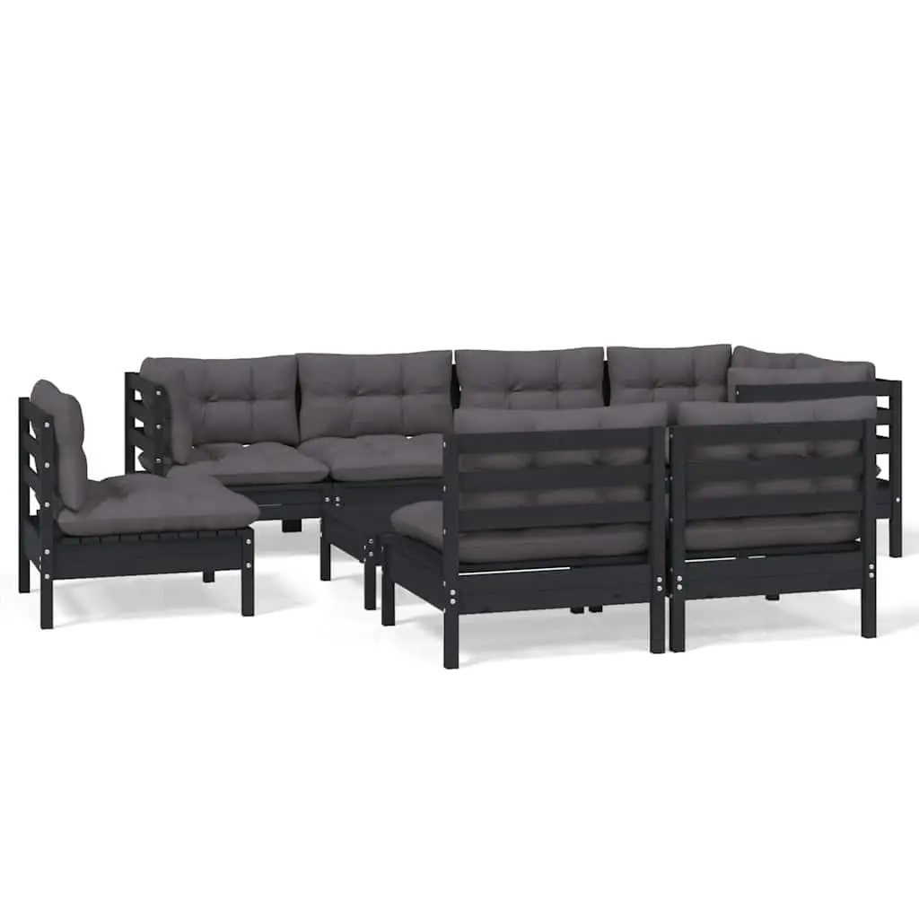 Garden Lounge Set Modular Cushioned Black 9 Piece Outdoor Patio Furniture