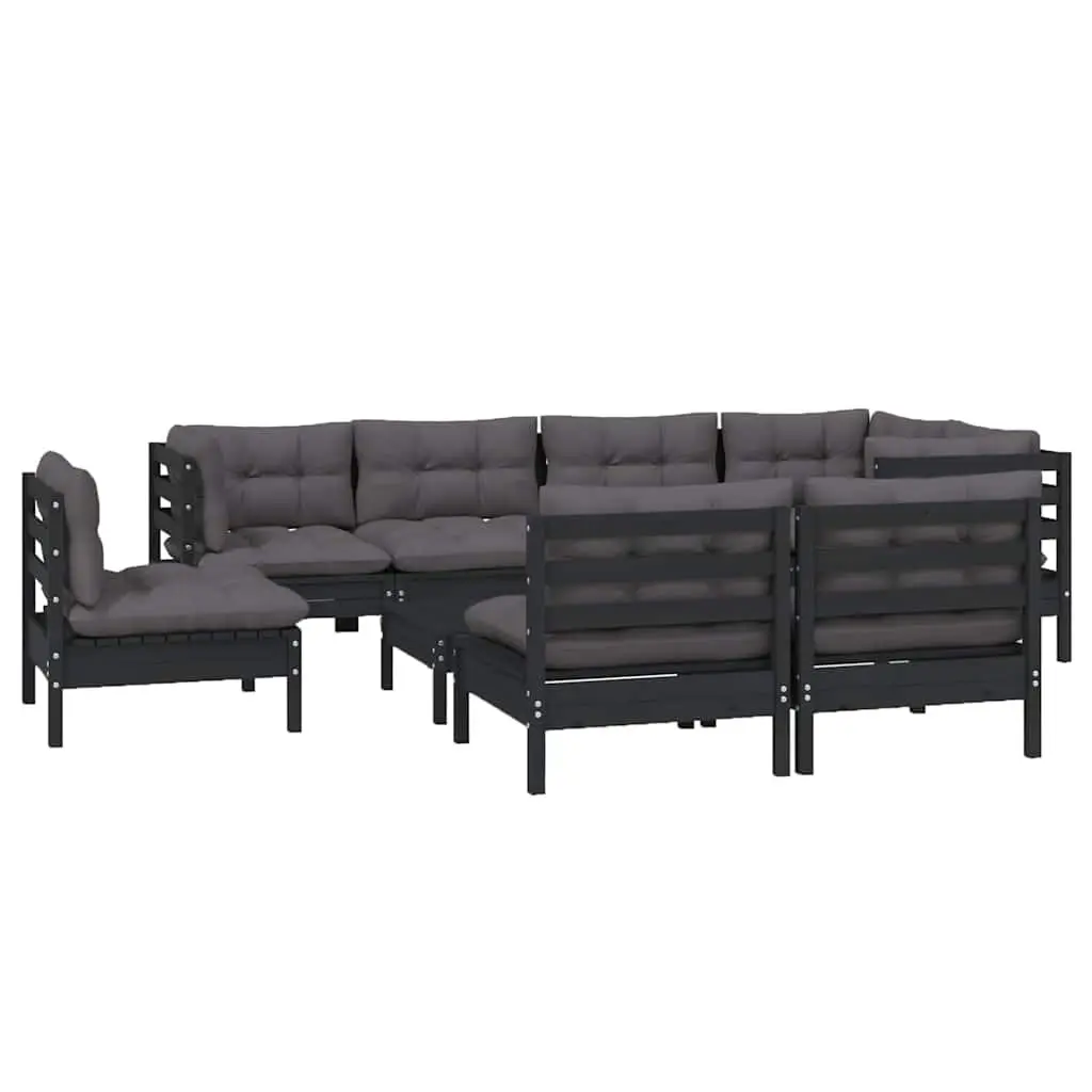 Garden Lounge Set Modular Cushioned Black 9 Piece Outdoor Patio Furniture