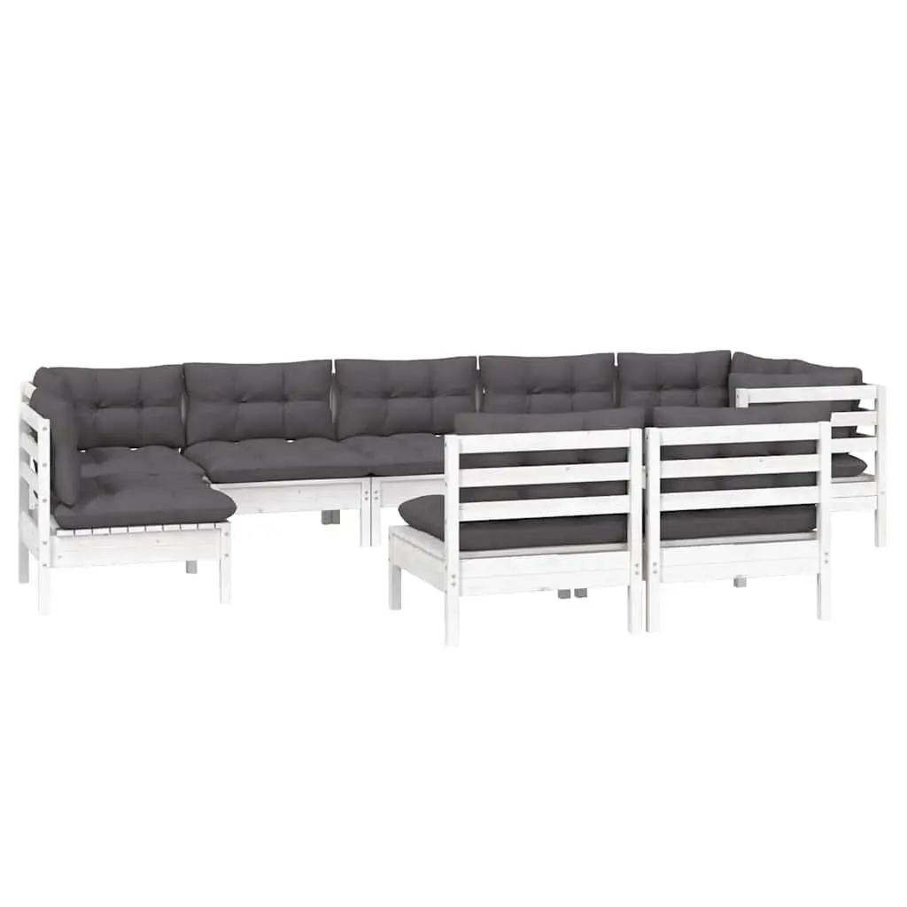 Garden Lounge Set 9 Piece Outdoor Patio Furniture with Cushions White