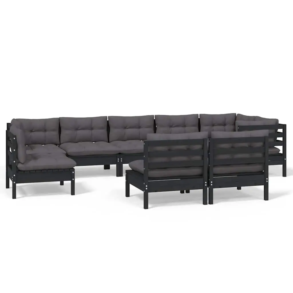 Garden Lounge Set Black Pinewood 9 Piece Outdoor Patio Furniture with Cushions
