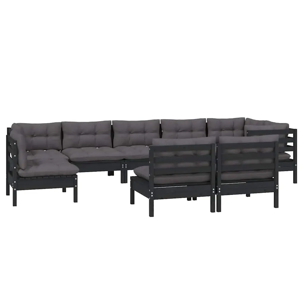 Garden Lounge Set Black Pinewood 9 Piece Outdoor Patio Furniture with Cushions