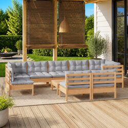 Garden Lounge Set 10 Piece Outdoor Patio Furniture Grey Cushions Modular