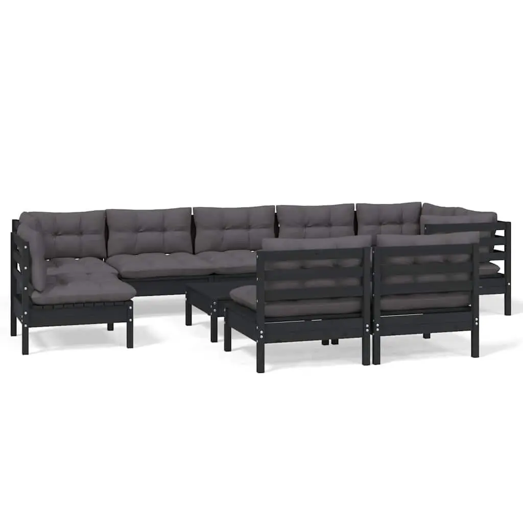 Garden Lounge Set 10 Piece Outdoor Furniture Black Pinewood Patio Sectional
