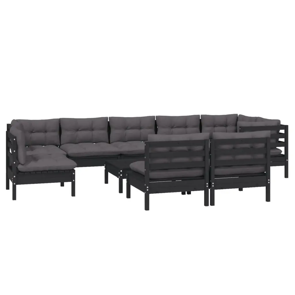 Garden Lounge Set 10 Piece Outdoor Furniture Black Pinewood Patio Sectional