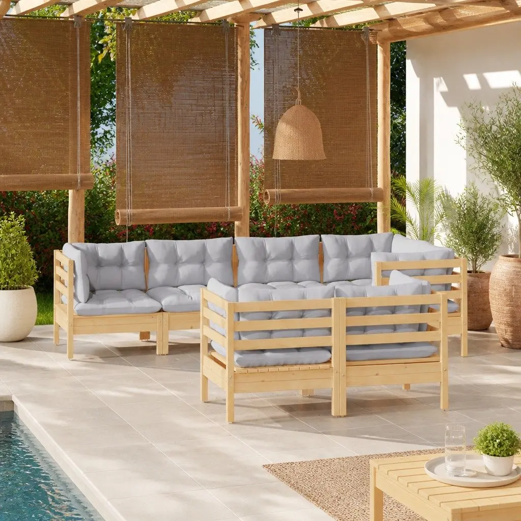 Garden Lounge Set 7 Piece Outdoor Patio Furniture Grey Cushions Modular