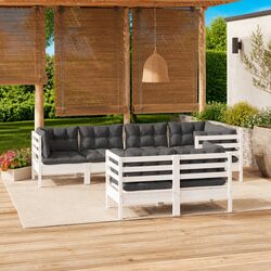 Garden Lounge Set 7 Piece Outdoor Patio Furniture White with Cushions Modular
