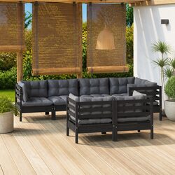Garden Lounge Set 7 Piece Outdoor Patio Furniture with Cushions Black Pinewood