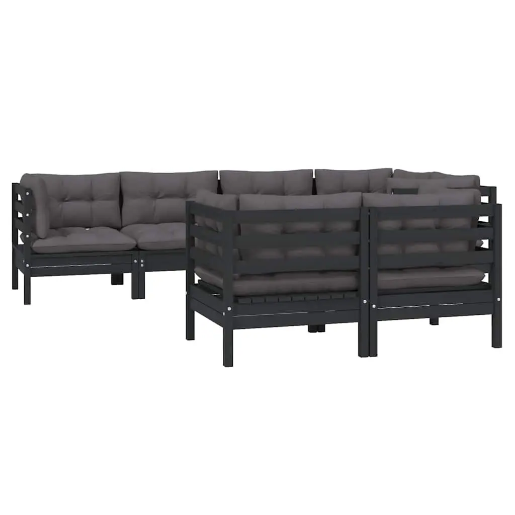 Garden Lounge Set 7 Piece Outdoor Patio Furniture with Cushions Black Pinewood