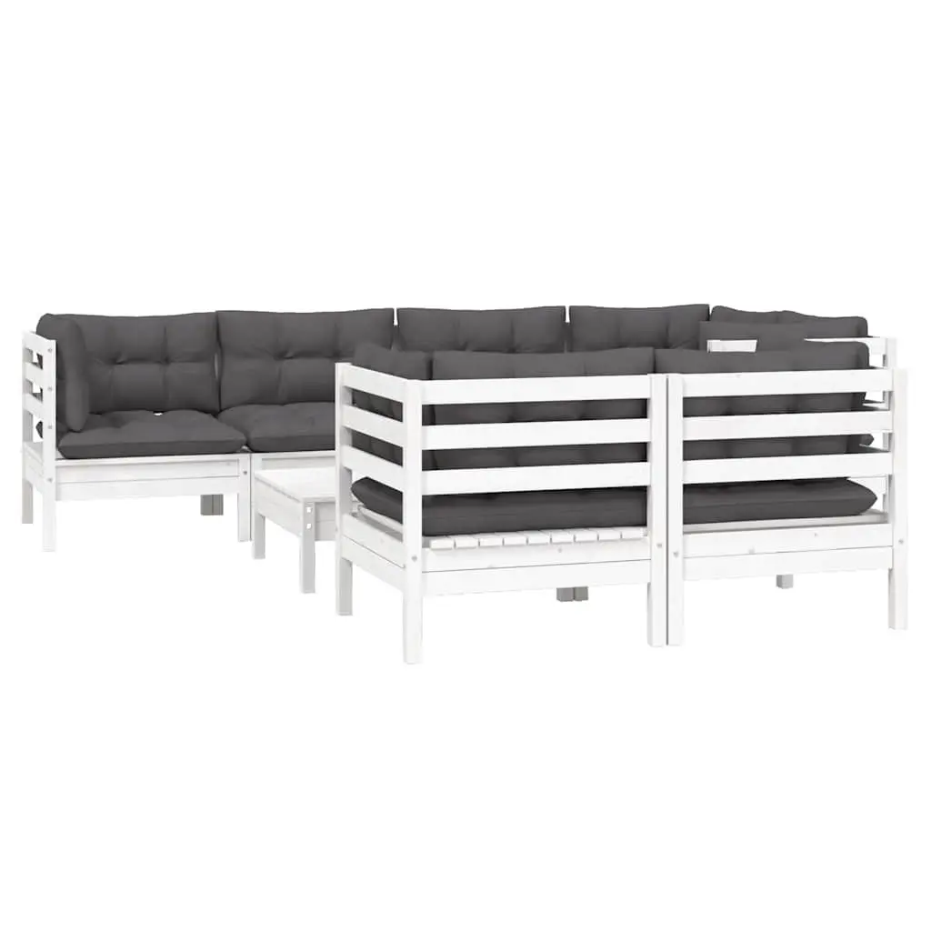 Garden Lounge Set 8 Piece Patio Furniture White Pinewood with Cushions Modular