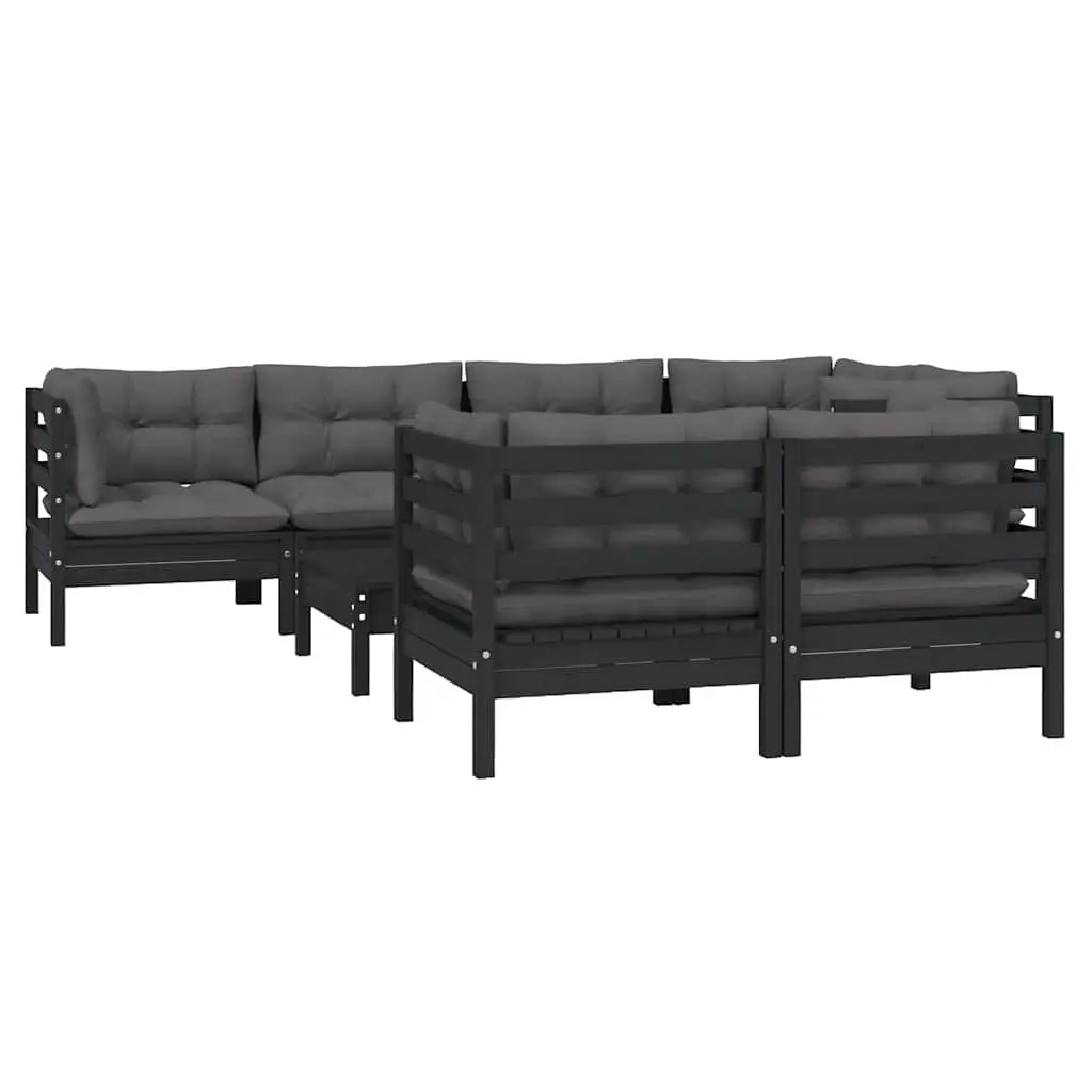Garden Lounge Set 8 Piece Outdoor Patio Furniture Black Solid Wood Modular